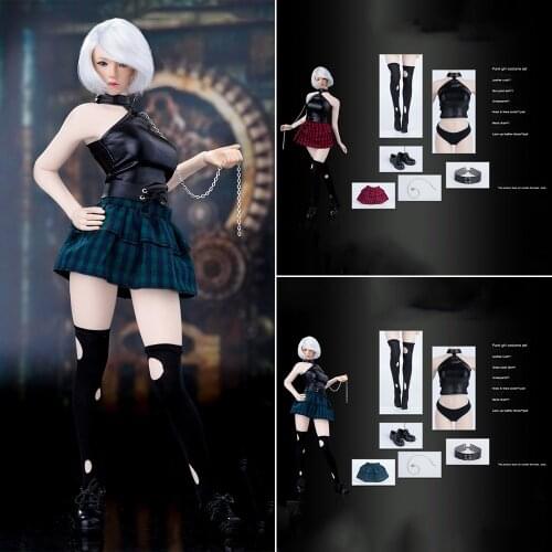 1/6 Scale Female 2B Sister Leather Coat Plaid Skirt Boots Clothes Set MM014 Punk Girl Costume for 12 inches Action Figure Model