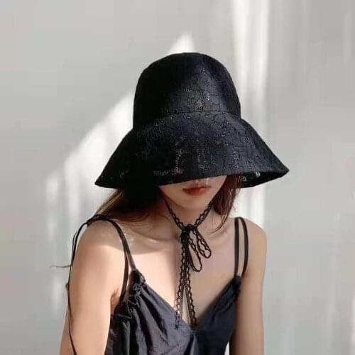Lace Bucket Hat Women Cute Floral Fisherman Hat Summer Beach Visor Adjustable Ribbon Wide Brim Bonnet Elegant Cap Luxury Gorros