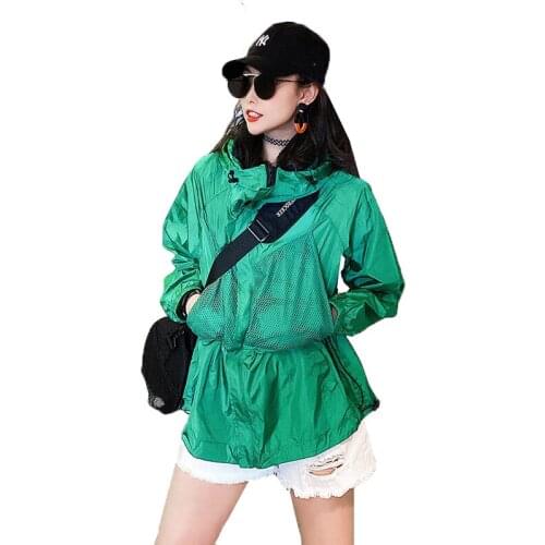 Womens Coat Spring Autumn Thin Long Sleeve Hooded Zipper Casual Jacket Outwear Ladies Fashion UV Protection Sunscreen Clothing