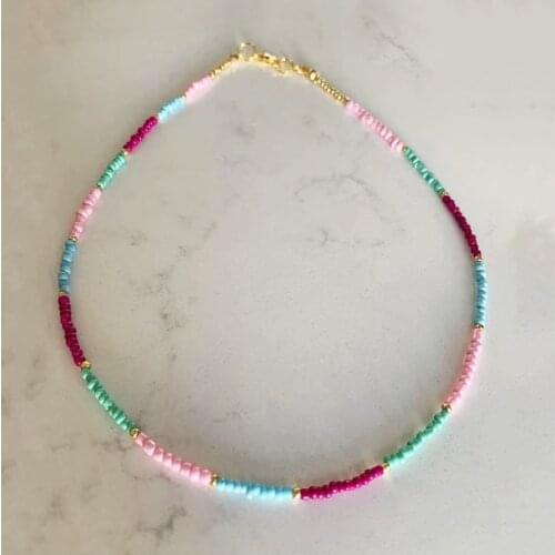 2021 Fashion Bohemian Colorful Bead Stitching Necklace Pink Green Blue Red Bead Short Jewelry Cadena Hombre Charm All-match