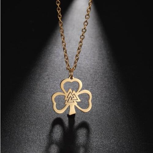 My Shape Clover Necklaces Lucky Hrunger Odins Valknut Celtics Knot Stainless Steel Choker Pendant Jewelry Ireland Nordic Gift