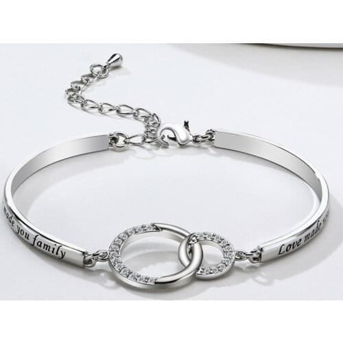 N926 Stainless steel AAA Cubic Zircon double Circle Cuff Bangle bracelet Silver High Quality Fashion Women Girls luxurious