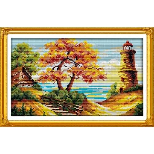 The beach autumnal scenery cross stitch kit 18ct 14ct 11ct count printed canvas stitching embroidery DIY handmade needlework