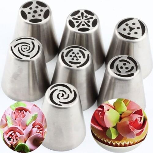 Stainle Steel Icing Nozzle Piping 7Pcs Tulip Russian Pastry Tips Cake Decorating Baking Pastry Tools Cake Baking Tools
