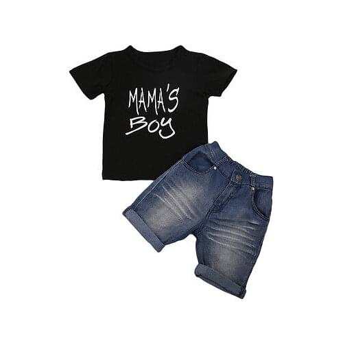 New Summer Toddler Kid Baby Boy Clothes T-shirt Top Tee Denim Short Pants Outfit Set