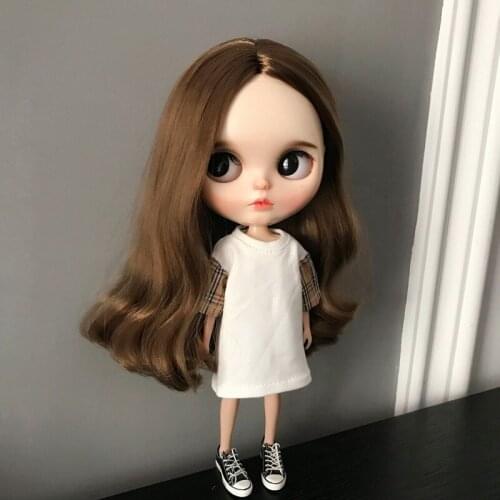 New Blyth Doll Clothing Grid Sleeve T-shirt Dress for ob24,pullip,Blyth,barbies Skirt 1/6 Doll Clothes Accessories