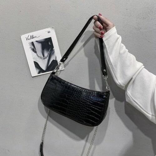 Women bag luxury PU Alligator Baguette fashion Chains Zipper Soft shoulder bag handbag purse Euro-America style