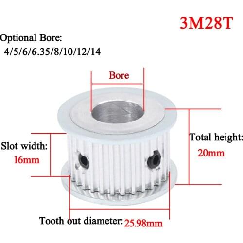2PCS HTD3M 28T Timing Belt Pulley 4/5/6/6.35/8/10/12/14mm Bore Gear Pulley 28Teeth 3M28T 15mm Width Transmission Pulley Aluminum