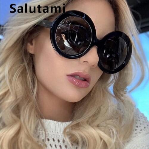 Big Frame Black Green Double Color Sunglasses For Women Vintage Oversize Circle Sun Glasses Female Black Men Gradient Eyewear