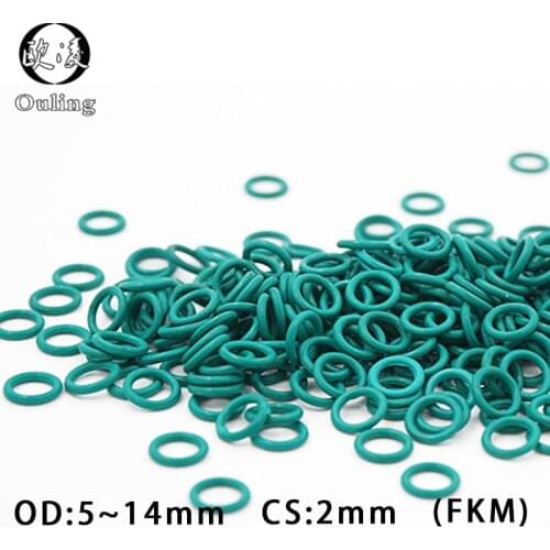 10PC/lot Fluorine rubber Ring Green FKM O ring Seal OD5/6/7/8/9/10/11/12/13/14*2mm Thickness O-Ring Seal Oil Gaskets Fuel Washer