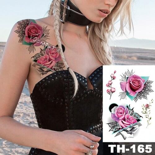 Waterproof Temporary Tattoo Sticker Pink rose geometric lace pattern Water Transfer body art flash fake tatoo