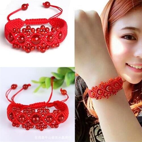 High Quality Matte Red Nature Beads Macrame Bracelet Handmade Braiding Adjustable Bracelet Gems Stone Beads Bracelet Bangle