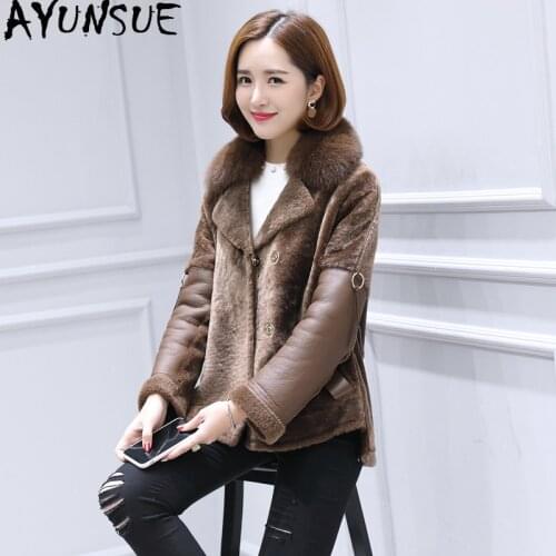 AYUNSUE Natural Sheep Shearling Fur Jackets Winter Jacket Women Luxury Double Faced Fur Coat Female Genuine Leather Jacket 2020