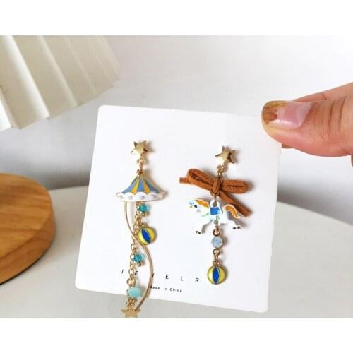 S925 Needle Fantasy animal beautiful rainbow tassel earrings asymmetric bow earrings for women