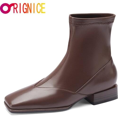 Orignice Hot Sale Women Ankle Boots Square Toe Outdoor Fashion Leisure Low Heels Zipper Sewing Party Dress Shoes Big Size 34-43