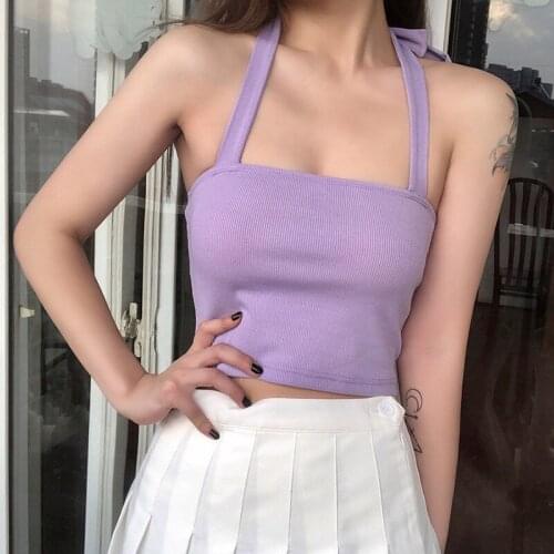 2020 Sexy Purple Tops Women ladies Basic Halter Strapless Off Shoulder Crop New Sleeveless Backless Club Casual Tank top Female