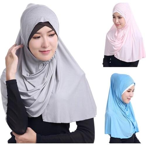 2021 New Elegant Muslim Hijab For Women Islamic Prayer Hat Ramadan Long Hejab Soft Head Scarf Full Cover Shawl Wrap Beanies Cap