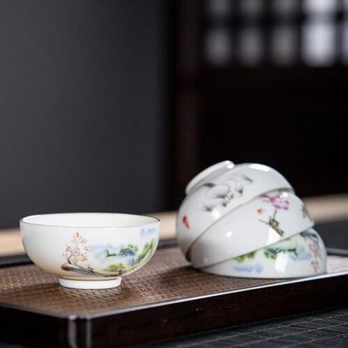 3pcs/set Porcelain Tea Cup Kungfu Tea Bowl Spring Floral Pattern Teacup 40ml Kitchen Drinkware Tea Accessories