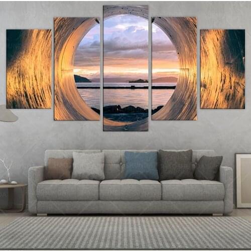 5 Panels Interesting Sunset Seascape Mural Art Painting Poster Modern Home Decoration Living Room Canvas HD Print Picture Poster