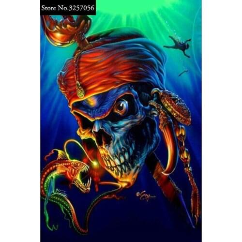 5D Diy Diamond Painting Cartoon Skull Cross Stitch Horror Halloween Needlework Home Decorative Full Round Diamond Embroidery