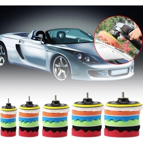 7Pcs 3/4/5/6/7'' Car Polisher Polishing Waxing Buffing Woolen&Sponge Pads Kit DropShip