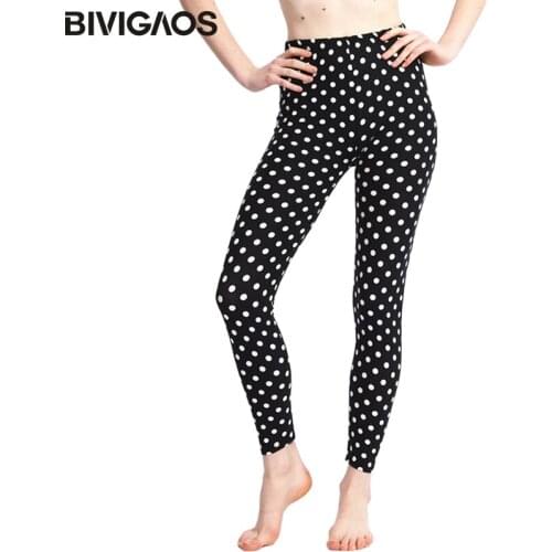 BIVIGAOS 8 design women dot flower stretchy spandex leggings for summer slim ankle pencil pants Casual legging Home leggins tayt