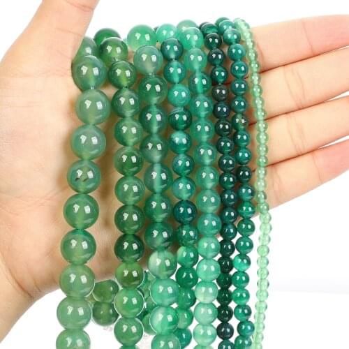 Natural Stone Beads Green Agate Round Loose Beads for Jewelry Making Needlework DIY Bracelets Necklace Strand 4-12 MM