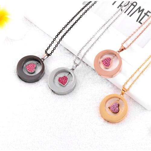 Crystal Pink Heart Ashes keepsake Memorail Jewelry Stainless steel Urn Necklace Round Link Chain Pendant