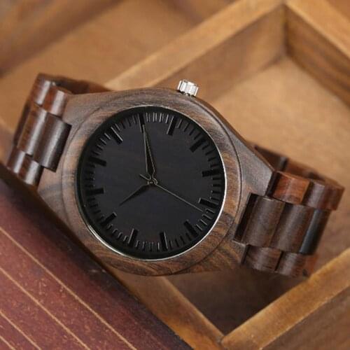 Real Wooden Wristwatch Men Quartz Wrist Watches Vintage Man Clock Full Body Black Brown Walnut Wood Band Dial Case Male Reloj