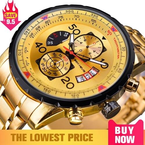 Golden Watches for Men Luxury Chronos Watch Stainless Strap Large Dial Date Waterproof Wrist Watch BEN NEVIS Relogio Masculino