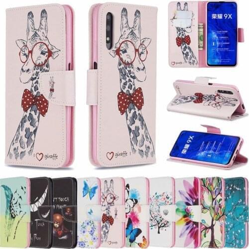 100pcs/lot Printed Patterns Flip Phone Case For Huawei Y5 Y6 Pro Y7 Y9 Prime P20 Lite 2019 Honor 8S 9X ProP Smart Z Stand Holder