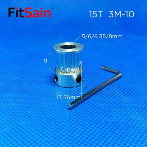 FitSain-3M 15T Synchronous Wheel Width 10mm Aluminum Alloy Pulley Hole 5/6/6.35/8mm