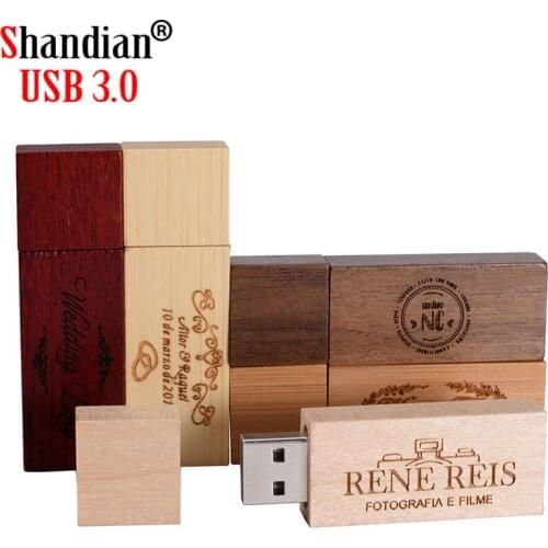 SHANDIAN UBS 3.0 wooden usb flash drive with box pen drive 4GB 16GB 32GB 64GB U disk memory card pendrive 1 pcs free custom logo