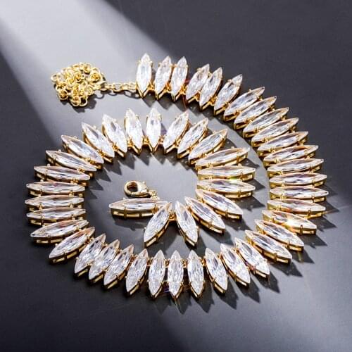 Freewear New 20mm Oval Link Necklace Womens Choker High Quality Prong Setting Cubic Zirconia Hip Hop Fashion Jewelry For Gift