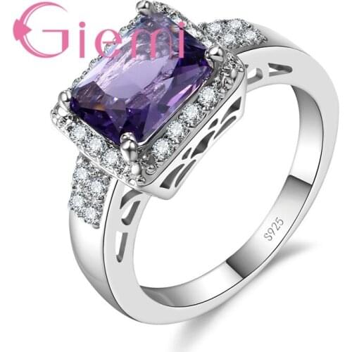 Hot Promotion Women Geometric Rings Rectangle Shape 925 Sterling Silver Bague Inlaid Clear Zircon Stone Ladies Bague