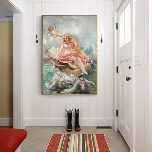Citon Canvas Art Oil Painting Konstantin Makovsky《Goddess of Water on a shell-chariot》Artwork Picture Wall Decor Home Decoration