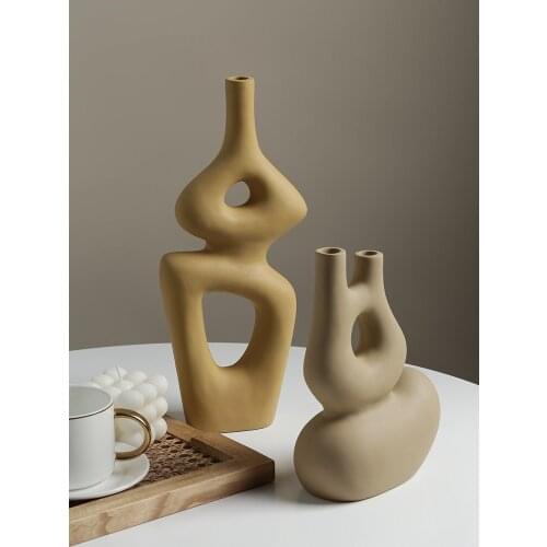 Ceramic Art Simple Vase Decoration Living Room Flower Arrangement Dried Flower Model Room Entrance Home Soft Decoration