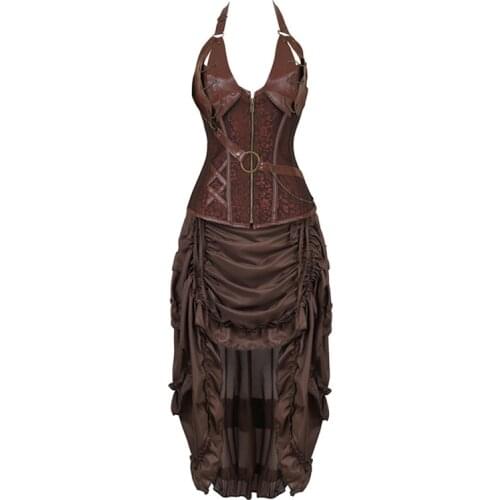 Plus Size Steampunk Corset Dresss Halloween Pirate Cosplay Costume For Women Gothic Corsets Bustiers With Burlesque Skirt Set