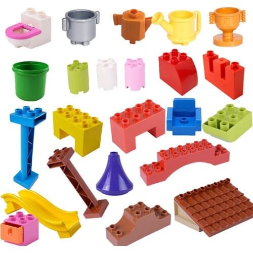 Big Size Pipe Drawer Roof Swing Bridge Toilet Pillar Furniture Big Size City Buildinbg Blocks Toys For Children Accessories