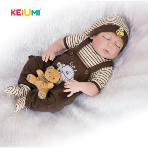 KEIUMI 23 Inch Reborn Baby Boy Doll With Closed Eyes Full Vinyl Body Newborn Reborn Boneca Doll Kid Birthday Christmas Gift