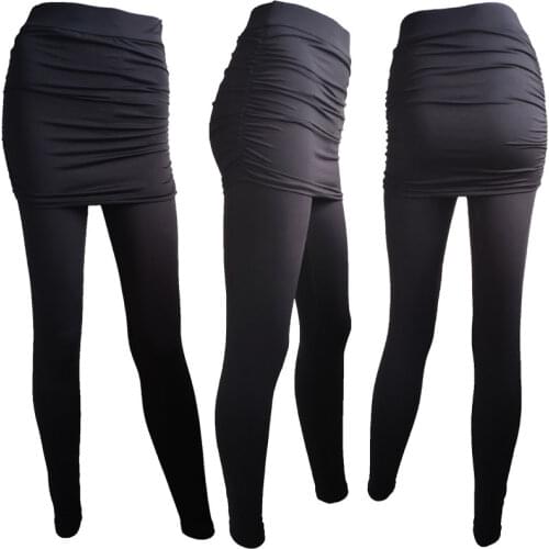 Fake Two Piece Leggings Pants Slim Leggings Women Pants Pack Hip Pleated Skirt Ladies Solid Color Bag Hip Side Trousers S-XXXL