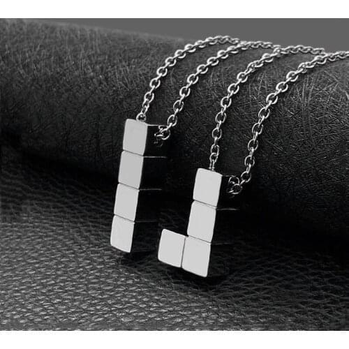Fashion Tetris Retro Game Titanium Steel Pendant Necklace Retro Necklace hot sale