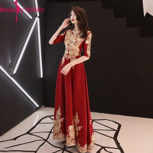 Fashion Floor Length Appliques A-line Evening Dress 2020 Charming Half Sleeve V Neck Zipper Back Formal Party Dress Vestidos
