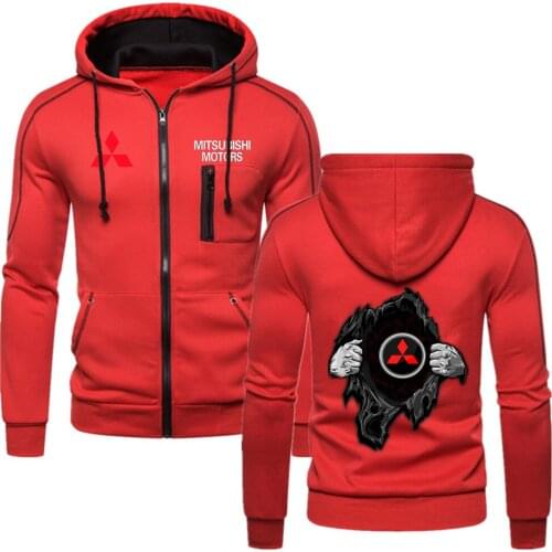 2021 Mens Mitsubishi Motors Solid Long Length Sleeve Coat Autumn Zipper Hooded Outerwear Loose Waterproof Windbreaker Coat