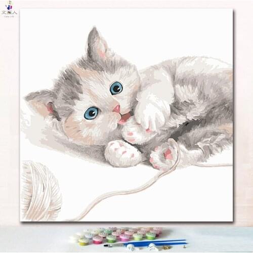 Naughty cut cat paintings pictures by numbers on canvas drawing numbers paint picture by the number with colors for children