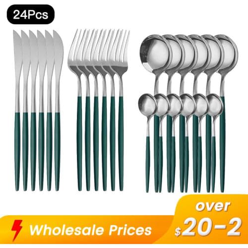 Cutlery Set 24Pcs Tableware Sets Dishes Knife Fork Spoon Stainless Steel Mirror Silverware Dinnerware Kitchen Dishwasher Safe