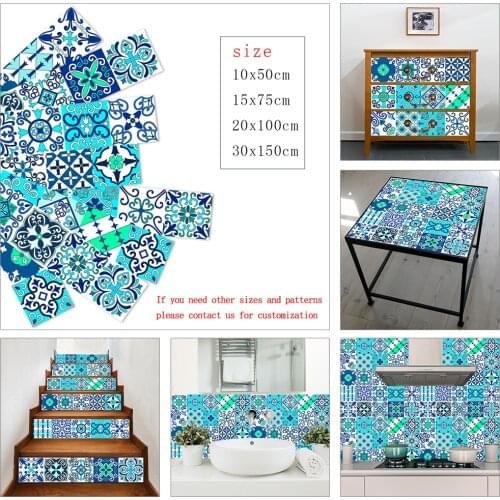 Blue Element Strip Ceramic Tiles Wall Sticker Kitchen Glass Waistline Wallpaper Home Decor Waterproof Vinyl DIY Art Wall Decals