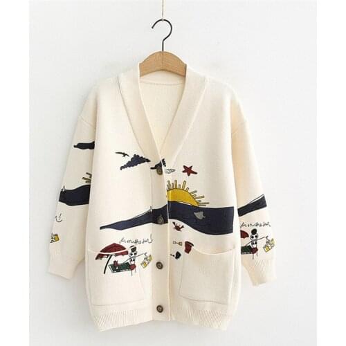 New Spring Female Knit Cardigan Puff Sleeve Loose Cotton Cardigan Long Sleeve Knitted Sweater Women Open Stitch Casual Sweaters