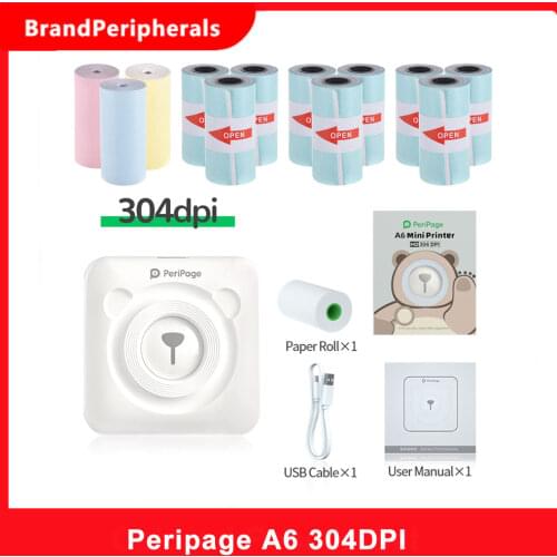 Peripage A6 304DPI Mini Photo BT Printer Pocket Photo Printer Marker with 13 rolls paper For Mobile phone Android and iOS