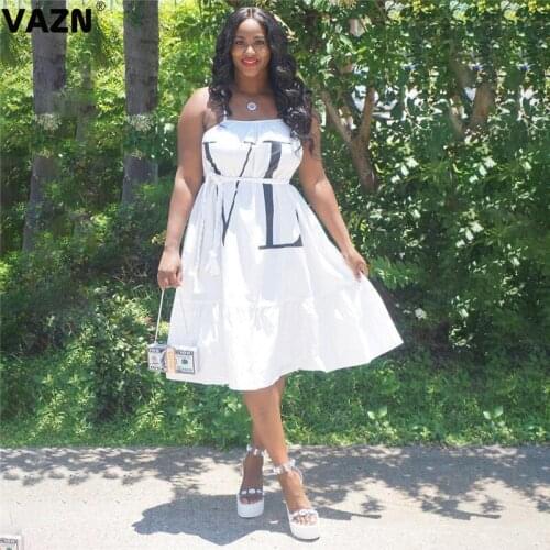 VAZN 2020 Sexy Summer Sweet Girl Casual Mini Dresses Sleeveless Strap Deep Dress Sexy Beach Holiday Elegant Dress